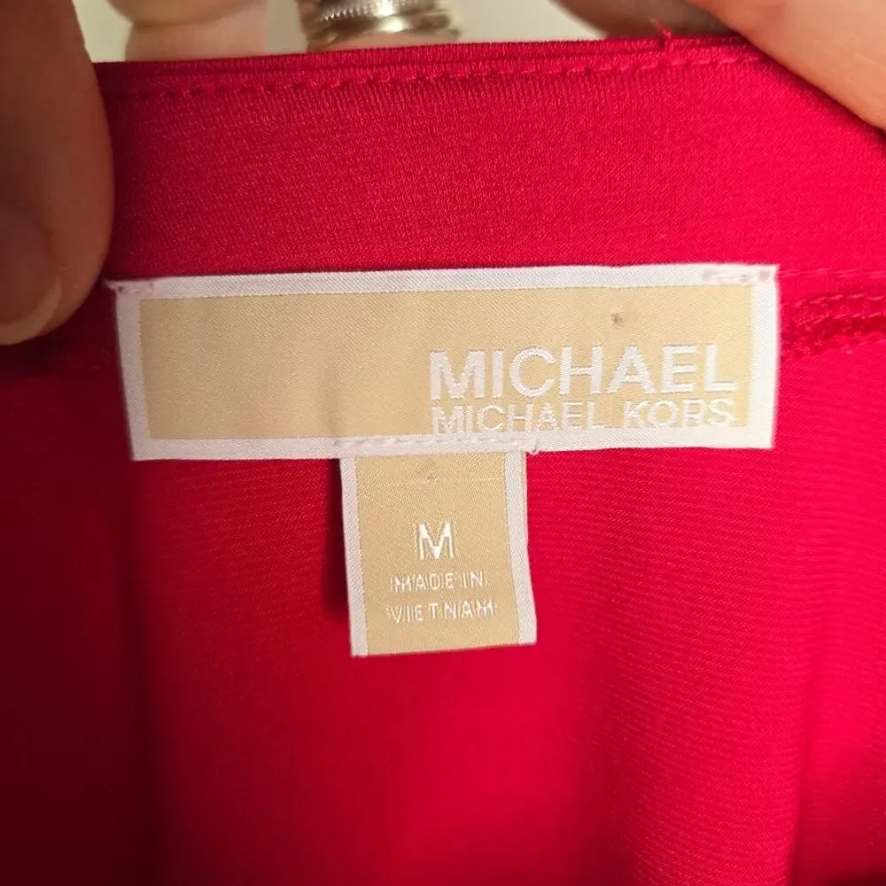 MICHAEL KORS Fusia Pink Long Sleeve Top Keyhole Neck Size M